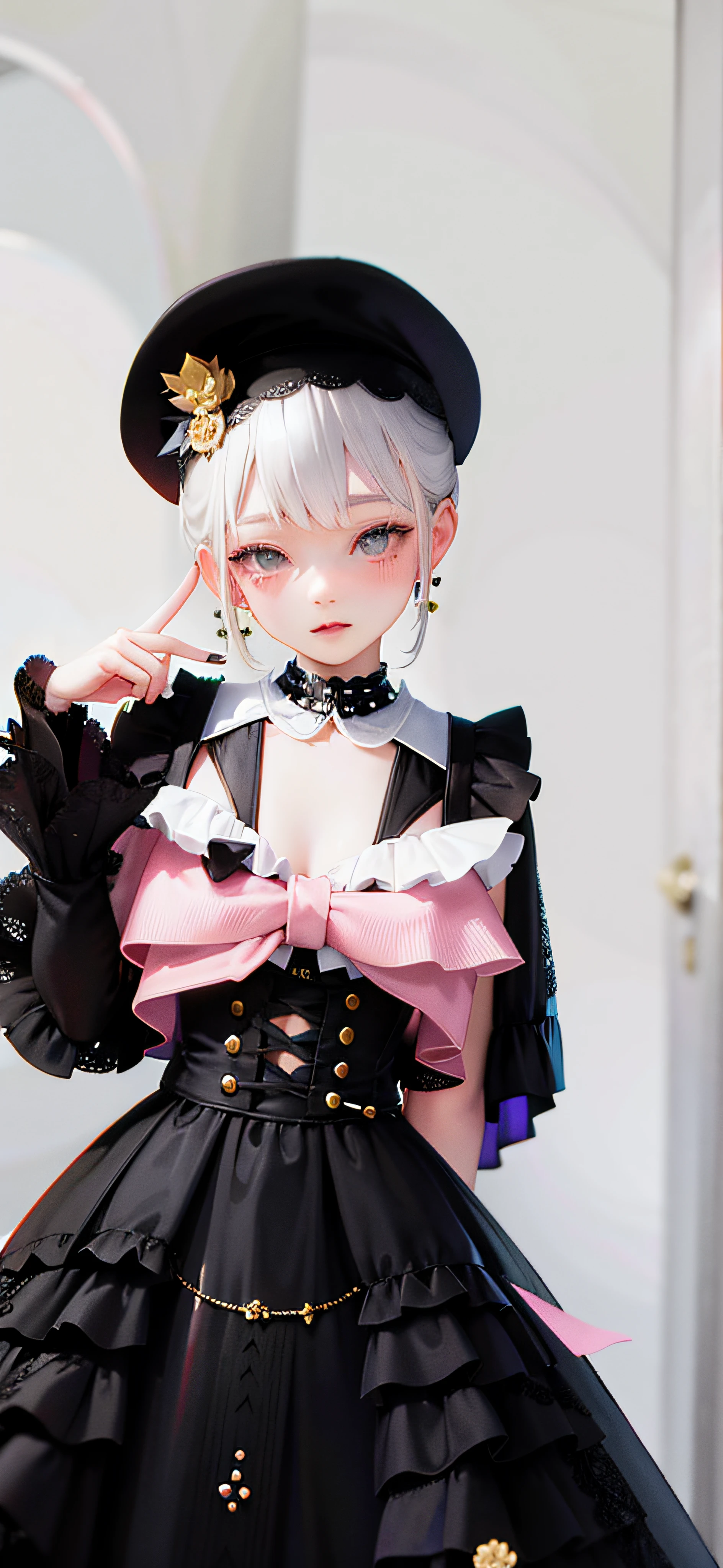 There was a woman in a black dress and hat, SSAO 8 K, ball jointed doll, E-Girl, e - girl, Loli, Guviz, 2 b, 2b, valentine, 🍂 Cute, highly detailed character, render of april, anime styled 3d, dollpunk, in clothes! Highly detailed