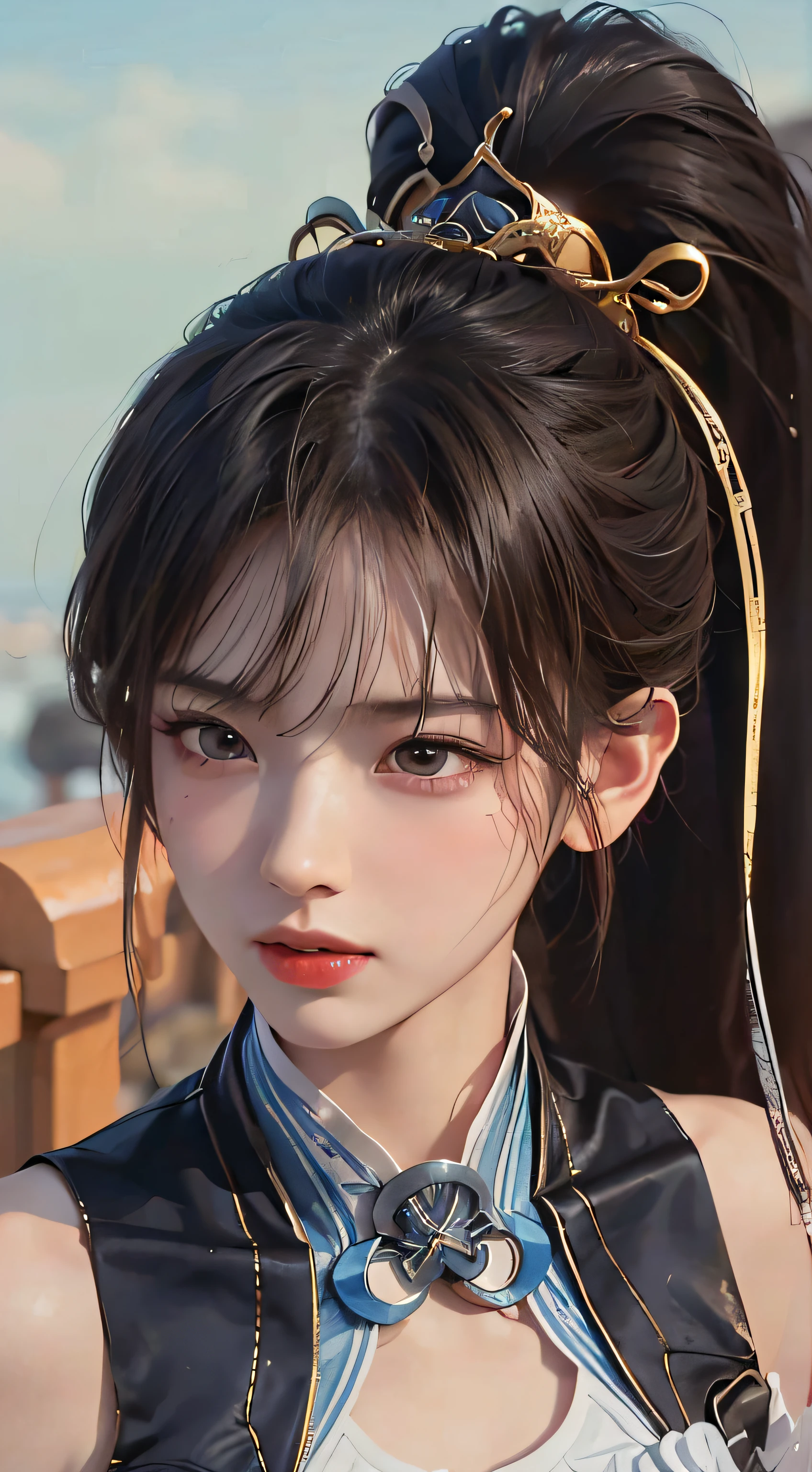 a close up of a woman with a very long hair, Yun Ling, inspired by Li Mei-shu, portrait of tifa lockhart, inspired by Leng Mei, sakimi chan, dead or alive 6, Game CG, Rendu portrait 8k, masuimi max, Katana Zero video game character, As a character in Tekken, character close up