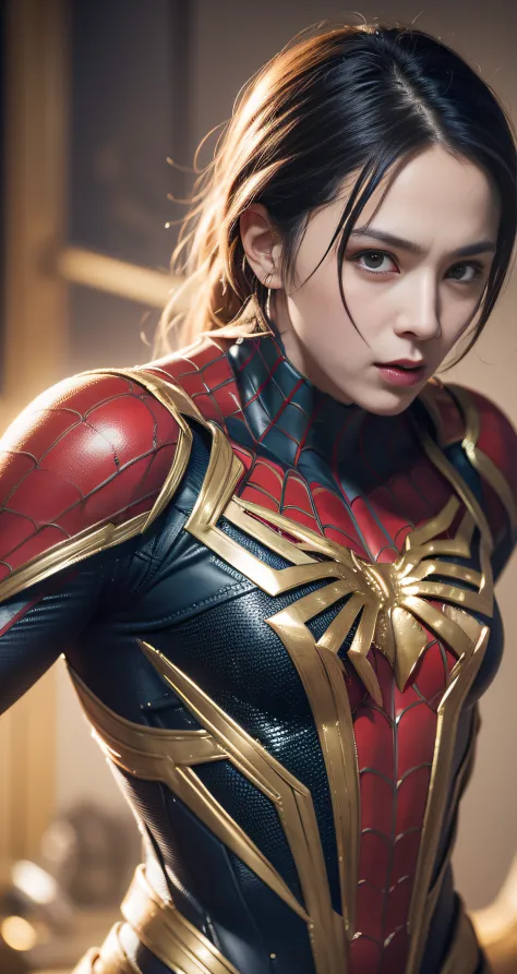 (8k, RAW photo, best quality, masterpiece:1.2), ultra detailed, official art, photo-realistic:1.37, upper body shot, marvel spid...