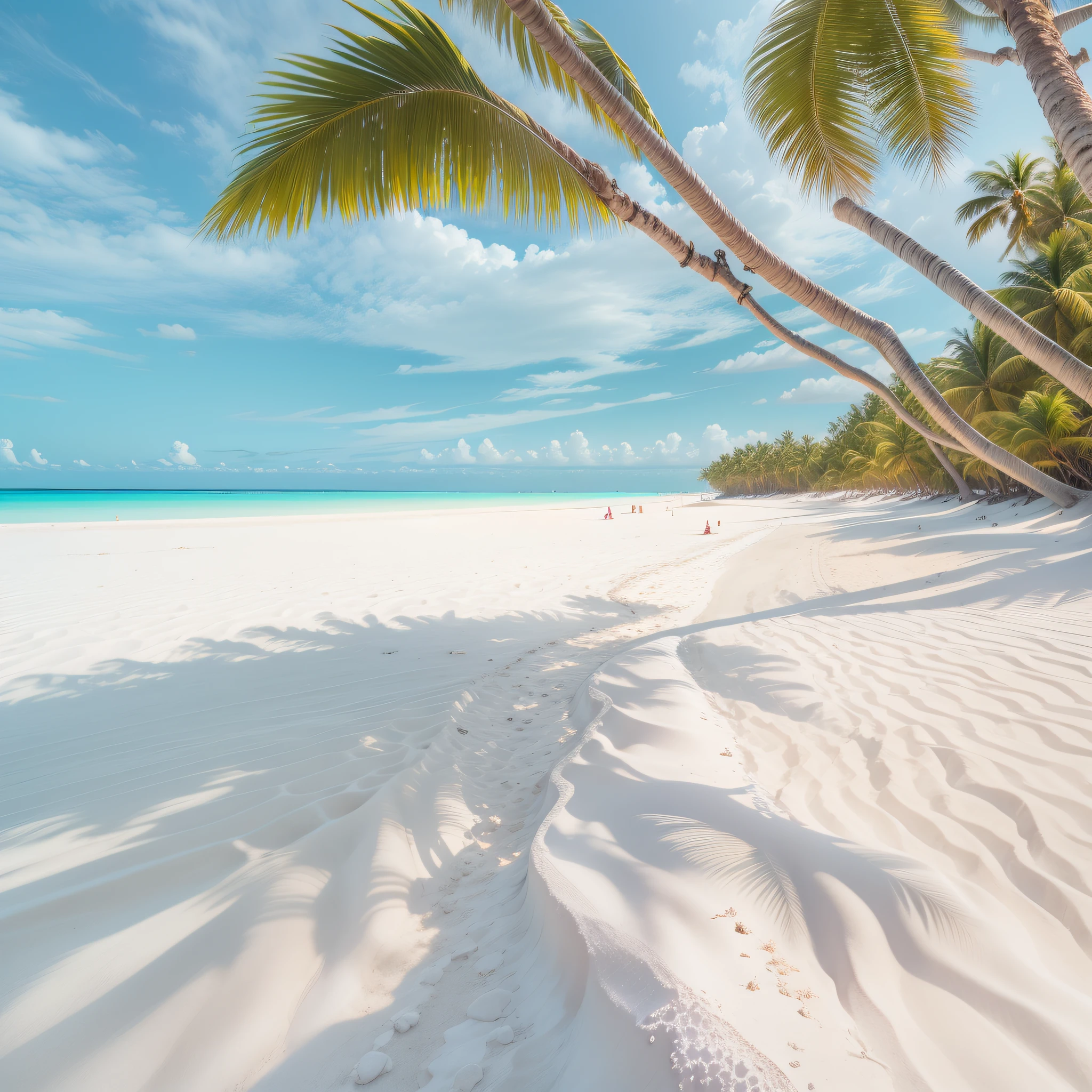 playa de arena blanca, sol y mar tranquilo. bandera tropical
