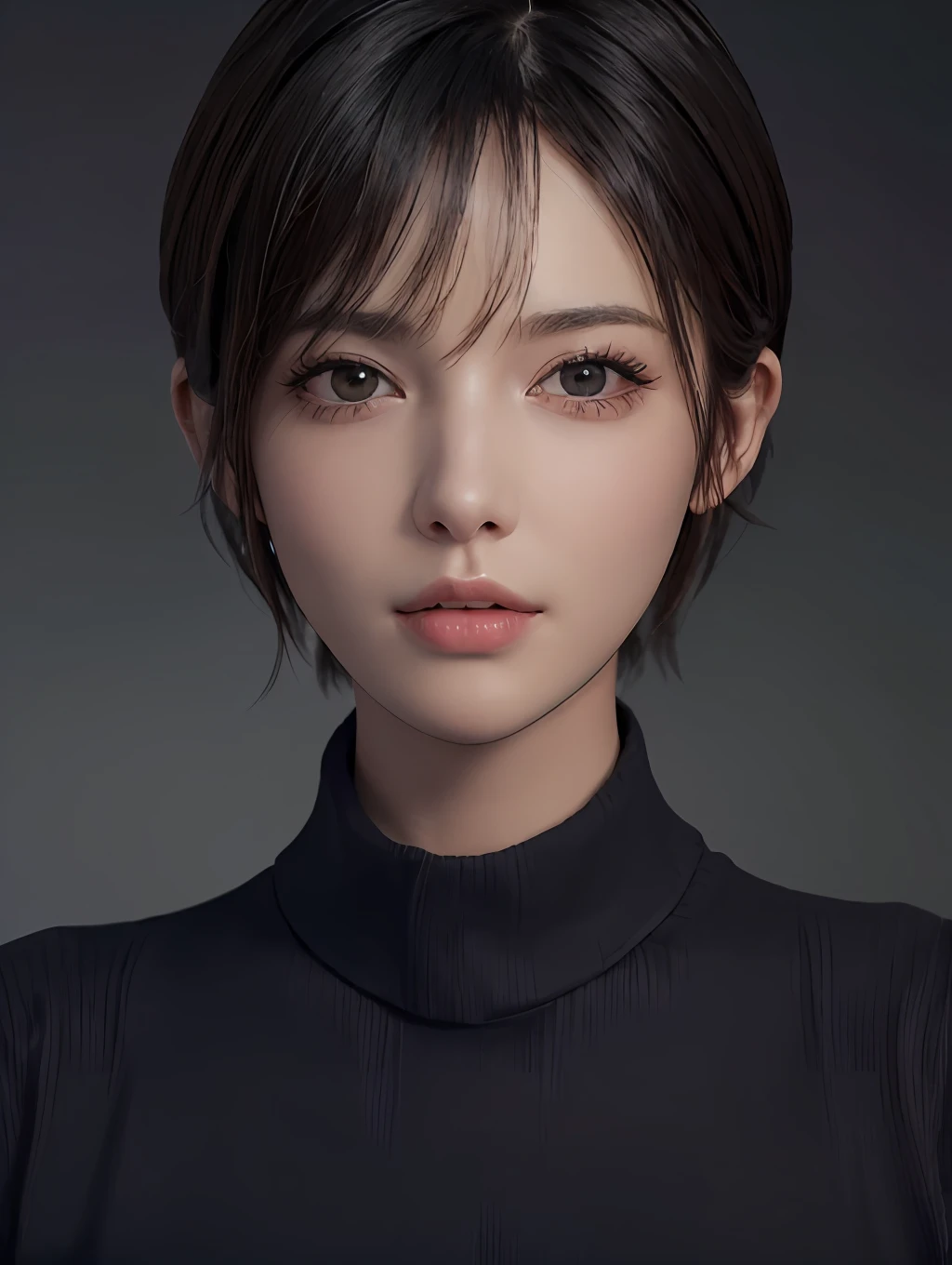 A woman with a black top and a black turtle neck - SeaArt AI