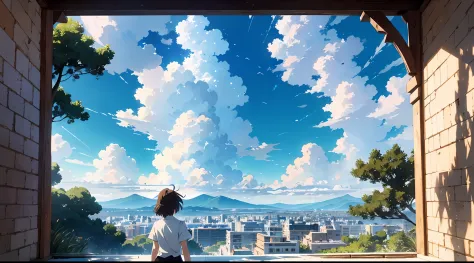 Makoto Shinkai, anime, high quality, 4K, detailed detail, high quality, masterpiece, absurdity, high resolution, (official art, beautiful and aesthetic: 1.2), close view,
sparkling sky, vast world, girl, staring, awe-inspiring expression, distant horizon, ...
