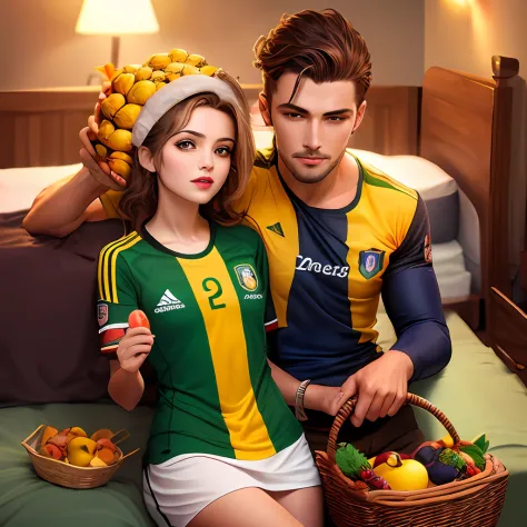 best quality: 1.1), (Realistic: 1.1), (fotografia: 1.1), (Detalhes adicionais: 1.1), ((((A man wears a soccer shirt from Brazil ...
