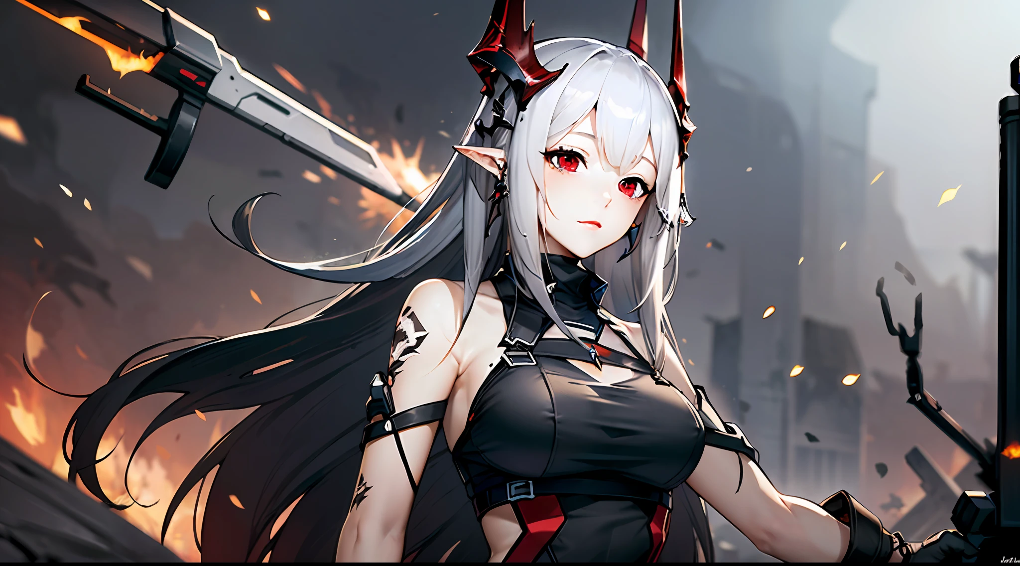 (floating and spread hair:1.2), (detailed and delicate and flexible eyes),(1girl,arm, oripathy lesion (arknights),splash ink,:1.2),mudrock (arknights), white hair,red eyes, solo,hair ornament, pointy ears,oripathy lesion (arknights), infection monitor (arknights), (corrpution,cowboyshot:1.15), kda, fov,f/1.8, side lighting, sunlight on people (masterpiece, best quality, Ultra Detail, wallpaper, detailed shiny skin, flawless, 8k, RAW, highres,absurdres,:1.3), (detailed super oily shiny skin:1.1),[wet:0.8|mucus], colorful, power scene,(imid shot:0.95), (Dynamic angle, upper body,Battlefield, artillery fire, ruins, ashes, dark lightning effects and Flame particle effect),