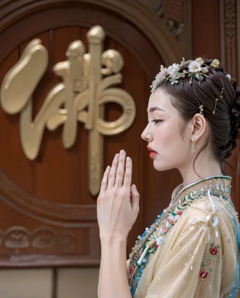 Chinese beautiful woman，Pray at the temple