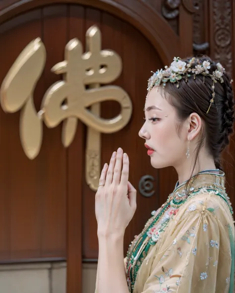 Chinese beautiful woman，Pray at the temple
