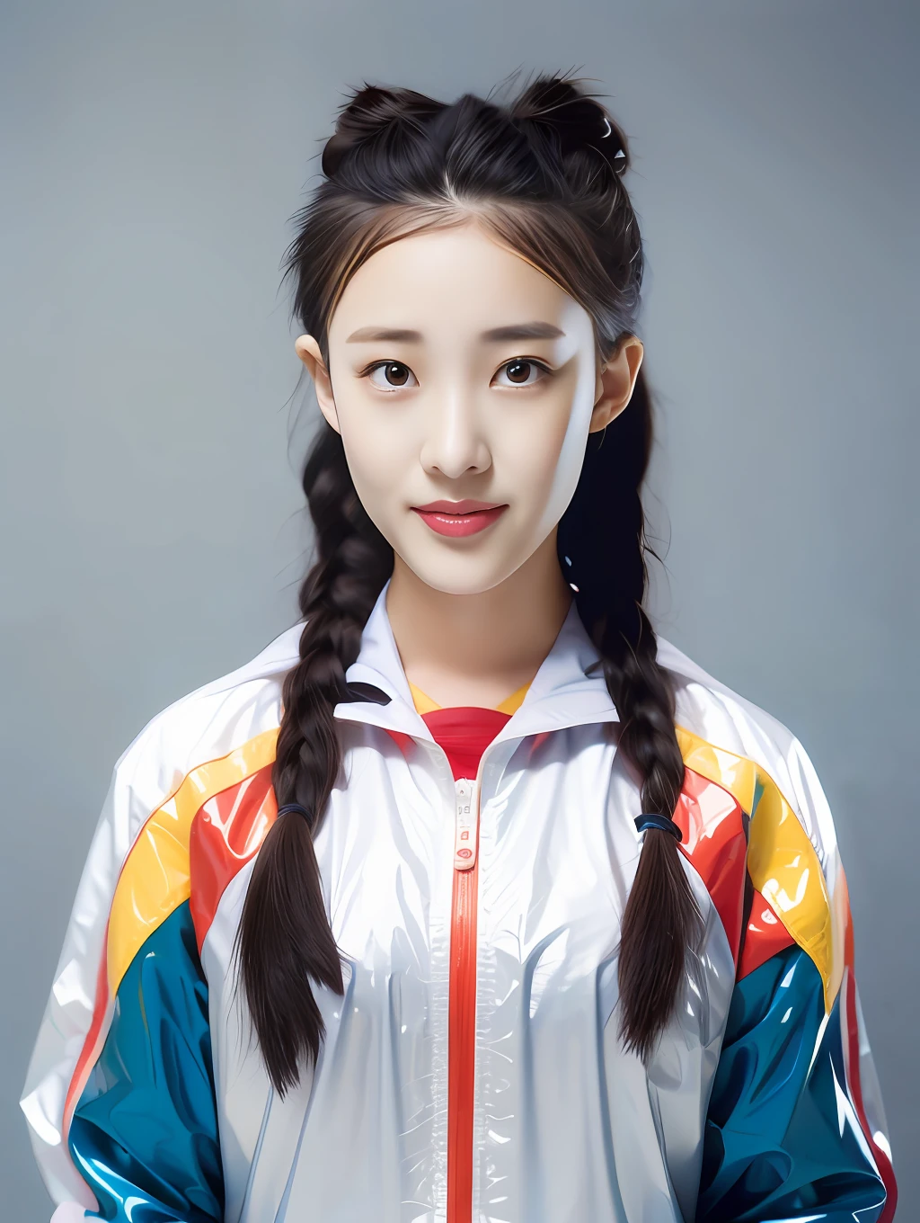 A female high school student，Wearing PVC yellow school uniform