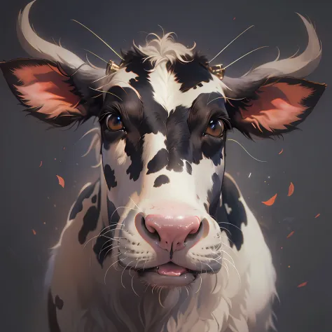 A cow，best qualityer，tmasterpiece，A high resolution，closeup cleavage