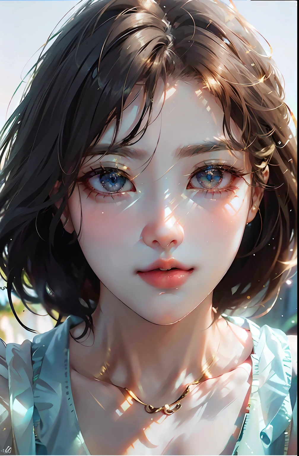 There was a young woman，A necklace is worn around his neck, young lovely Korean faces, girl cute-fine face, Soft portrait shot 8 K, jaeyeon nam, beautiful Japanese girl face, portrait cute-fine-face, cute delicate face, Shin Jinying, beautiful portrait image, wan adorable korean face, beautiful aesthetic face, Cute natural anime face