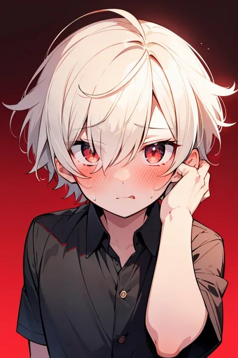 (high-quality, breathtaking),(expressive eyes, perfect face), 1boy, male, solo, short, young boy, short white hair, red eyes, sw...