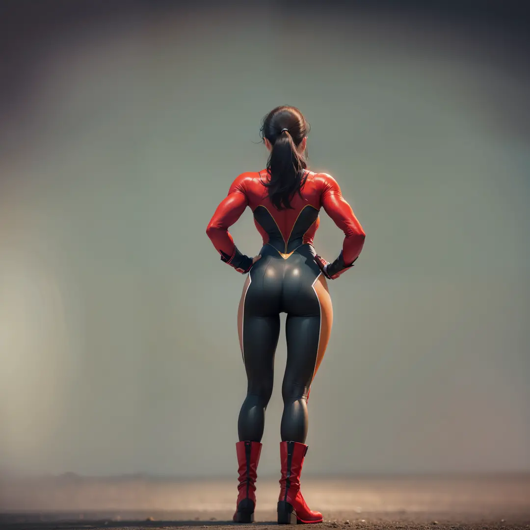 full body, standing pose, female superhero with shor...