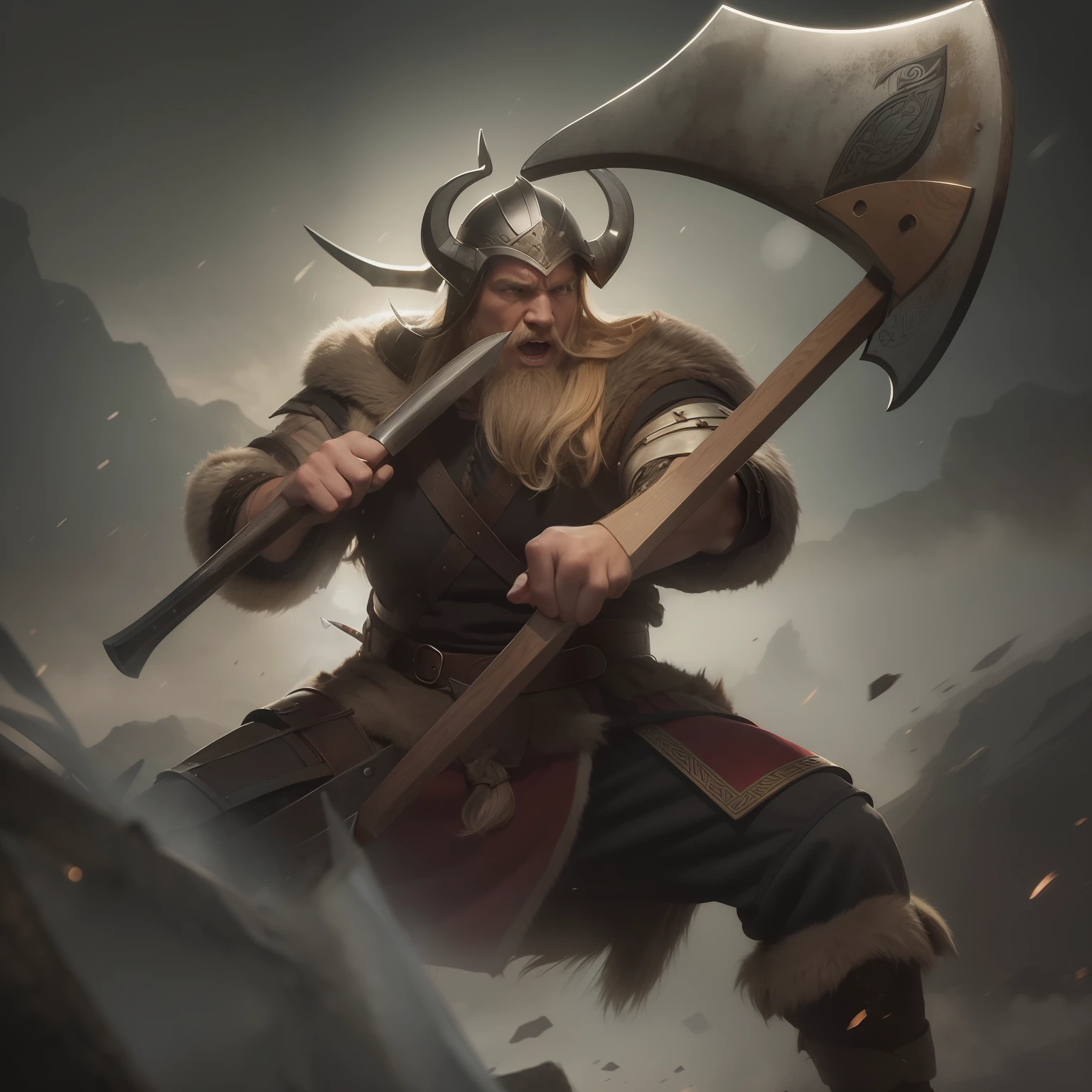 Un feroz guerrero vikingo vestido con una pesada armadura vikinga