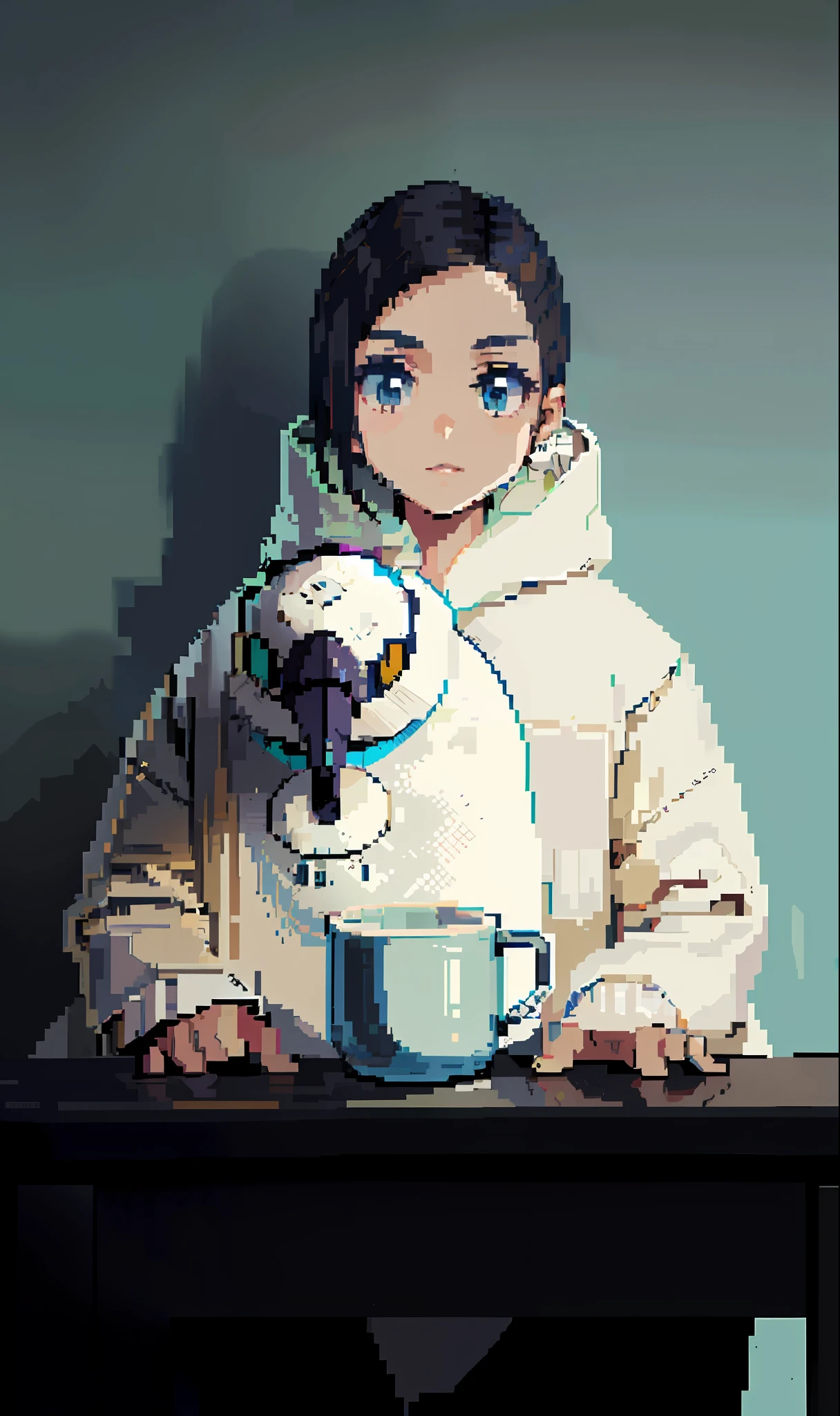 (Masterpiece artwork, top-quality, best qualityer), pixel, pixel art, 1girl,  and penguin