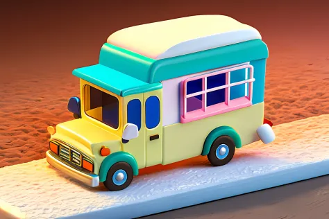 Ice cream truck on the road,Soft lighting,