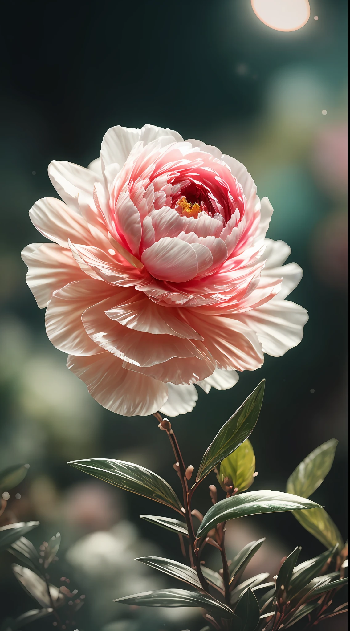 Crystal large peony, flower,
fantasy, galaxy, Transparent, 
Shimmering, Sparkling, Gorgeous, Colorful, 
magical photography, dramatic  lighting, photo realism, ultradetailed, 4k, Depth of field, hight resolution