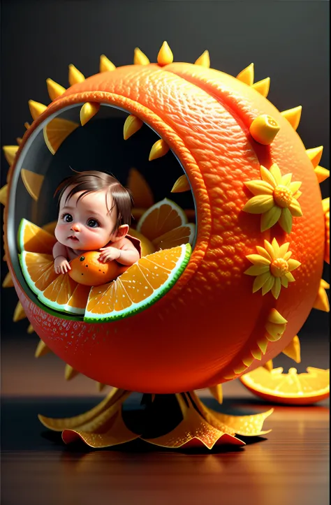 cute baby orange, octane render, unreal engine, highly detailed, intricate