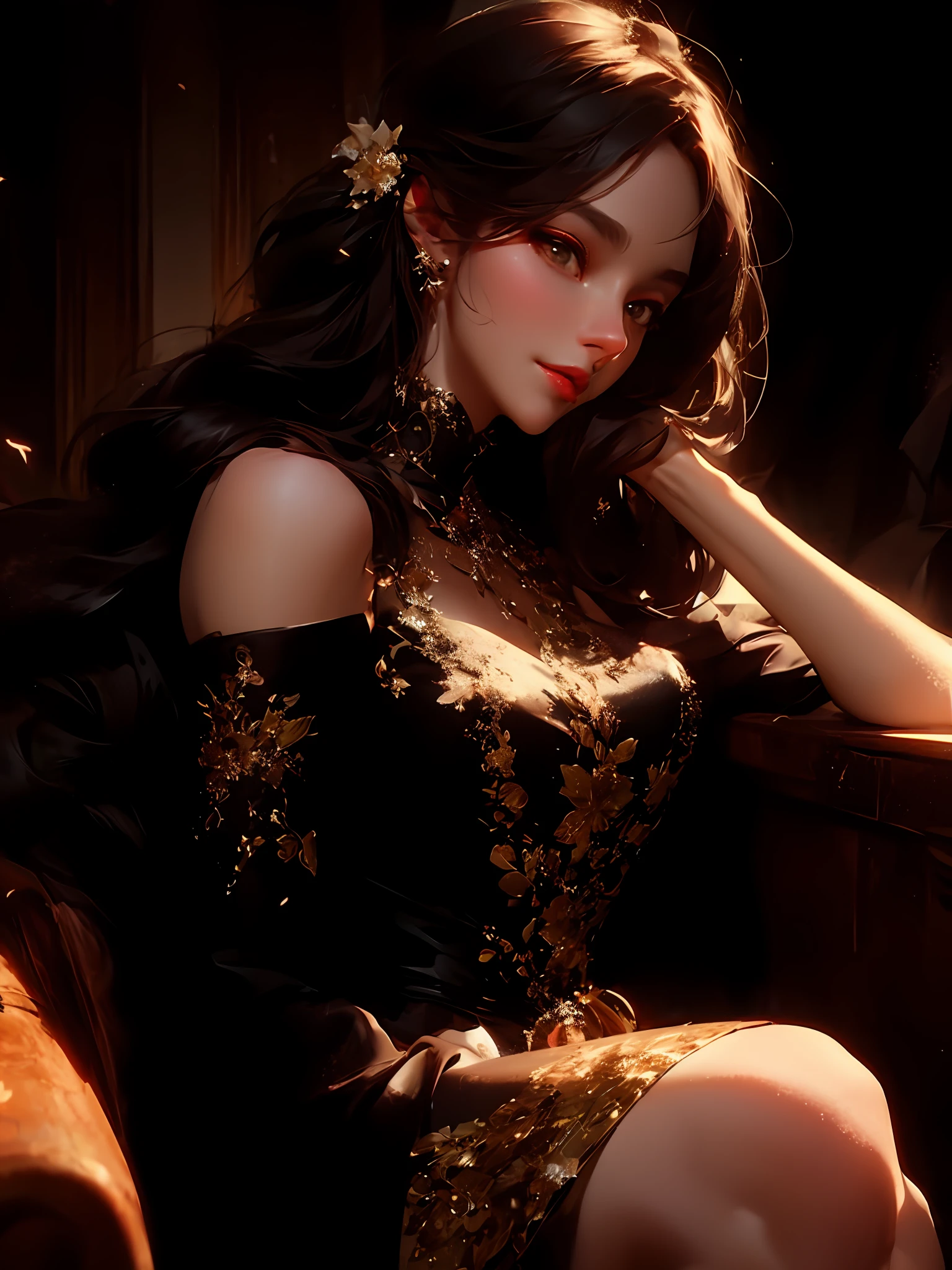 there is a woman that is sitting down with her hand on her chin, digital art of an elegant, artwork in the style of guweiz, elegant digital painting, inspired by Yanjun Cheng, exquisite digital illustration, in the art style of bowater, style in digital painting, beautiful digital illustration, guweiz, by Yang J, beautiful character painting,((Best quality)), ((masterpiece)), (detailed:1.4), 3D, an image of a beautiful female,HDR (High Dynamic Range),Ray Tracing,NVIDIA RTX,Super-Resolution,Unreal 5,Subsurface scattering,PBR Texturing,Post-processing,Anisotropic Filtering,Depth-of-field,Maximum clarity and sharpness,Multi-layered textures,Albedo and Specular maps,Surface shading,Accurate simulation of light-material interaction,Perfect proportions,Octane Render,Two-tone lighting,Wide aperture,Low ISO,White balance,Rule of thirds,8K RAW,