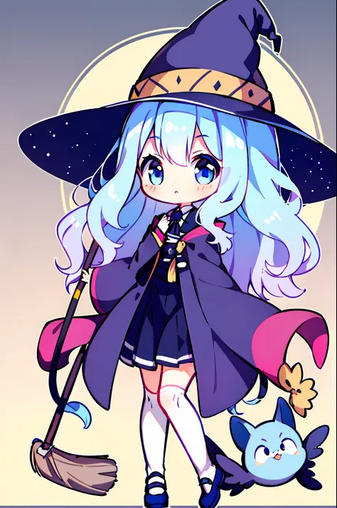 1 girl in、(high resolution of the highest quality)、((masterpiece best quality:1.2))、lightblue hair、blue eyes、blue witch hat、(har...