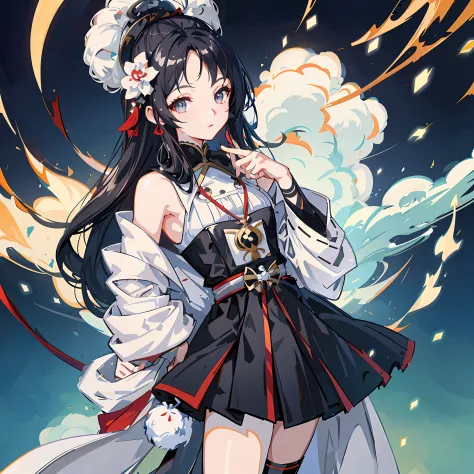 Anime girl wearing black and white dress，There is a red and white flower on the hair, style of anime4 K, cute anime waifu in a nice dress, anime moe art style, azur lane style, A scene from the《azur lane》videogame, Onmyoji detailed art, Anime art wallpaper...