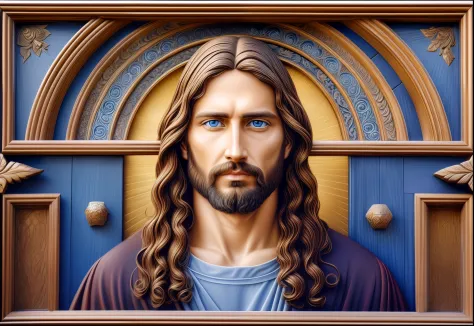 Portrait of a handsome man, Jesus Christ, real blue eyes, sunny day, intricate details.