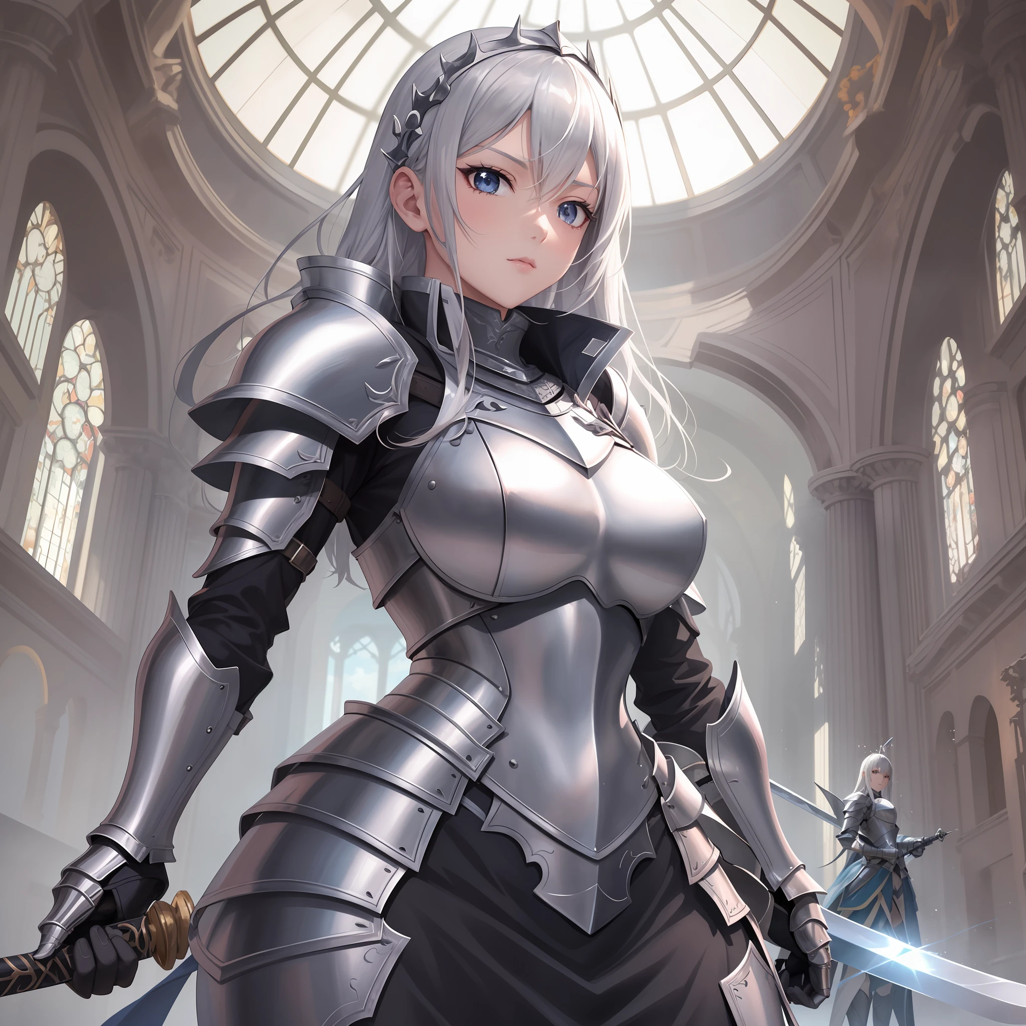 Fantasy anime art of a warrior in machinery-themed armor on Craiyon