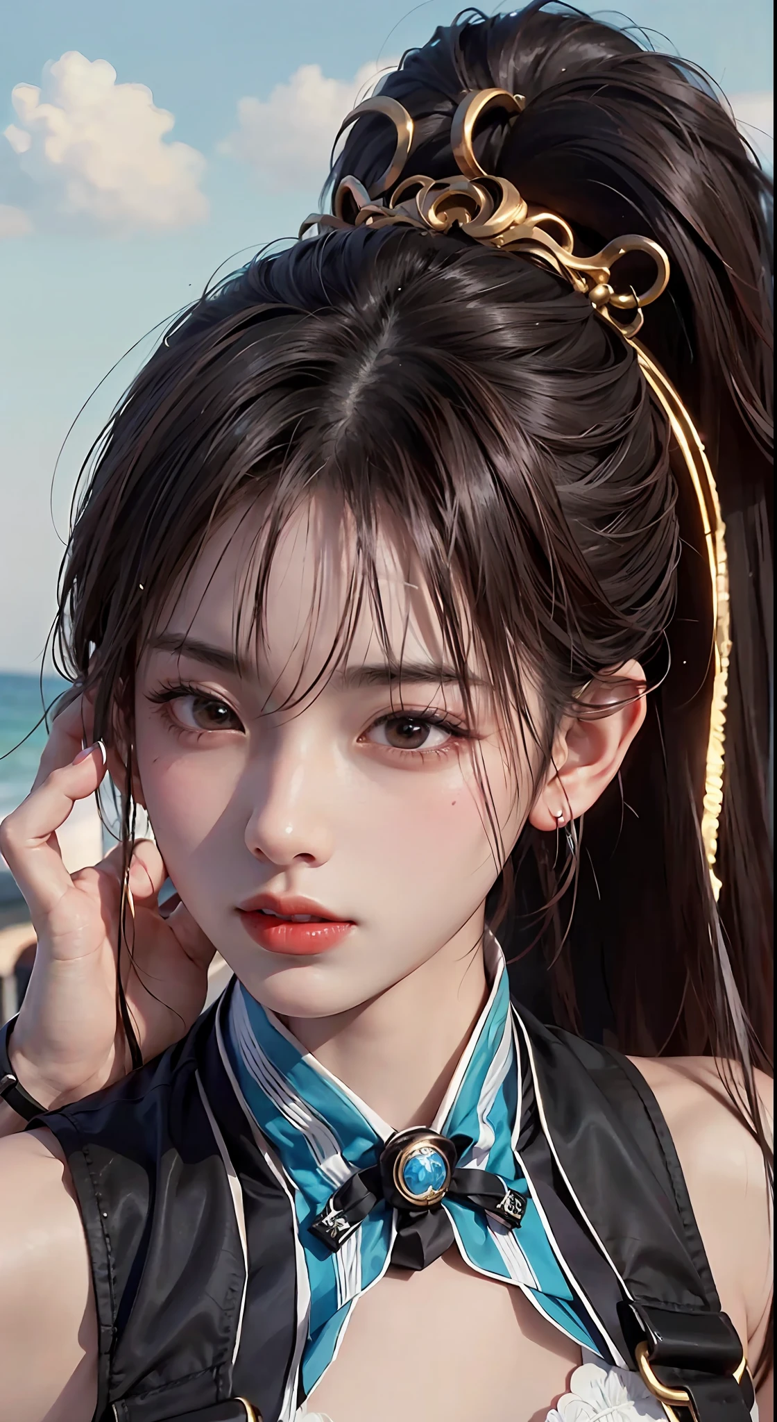 a close up of a woman with a very long hair, Yun Ling, inspired by Li Mei-shu, portrait of tifa lockhart, inspired by Leng Mei, sakimi chan, dead or alive 6, Game CG, Rendu portrait 8k, masuimi max, Katana Zero video game character, As a character in Tekken, character close up