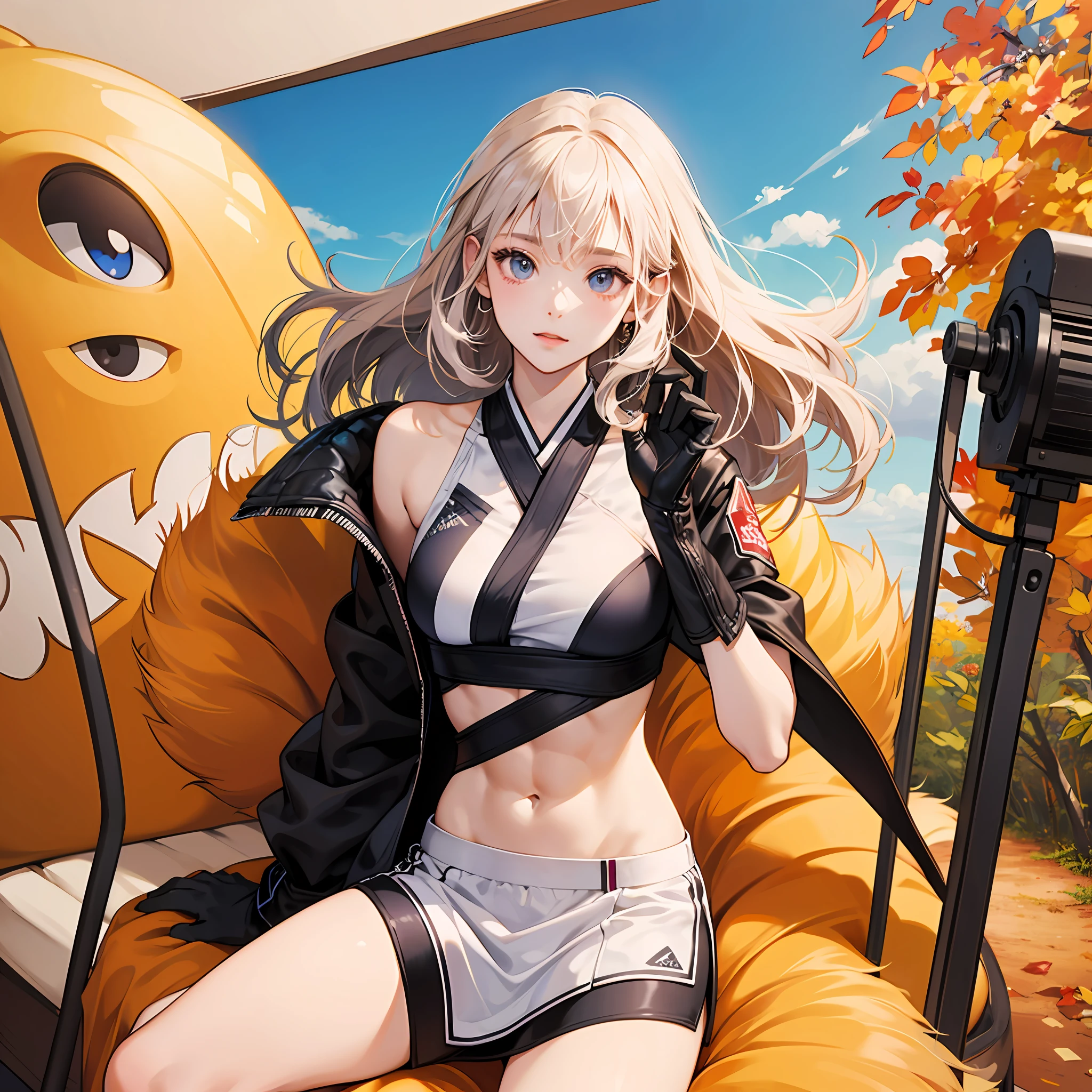 Anime girl sitting on a chair with a camera and a teddy bear - SeaArt AI