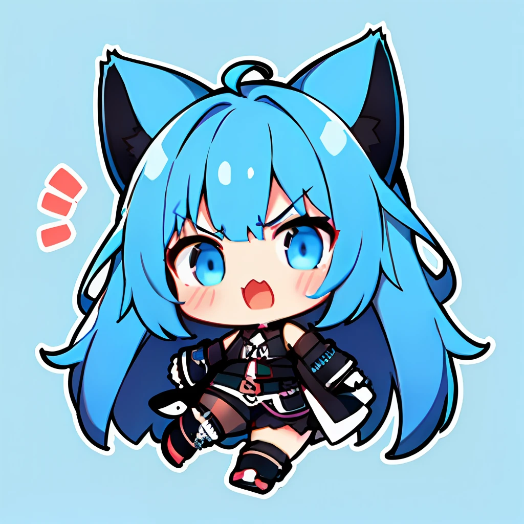 1girl in,Cat's ears,(Chibi:1.2),get angry,Blue hair,full body Esbian