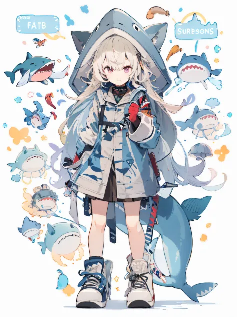 A painting of a girl in a blue coat and a shark, by Kamagurka, Kantai collection style, lovely art style, trending on artstation...