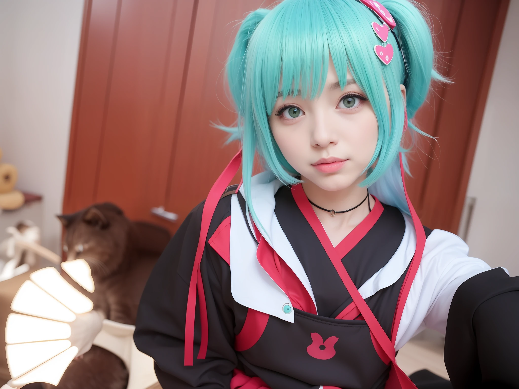 Alafi in costume holding cookies and cats, Anime girl cosplay, Hatsune Miku cosplay, Anime cosplay, mikudayo, cosplay, cosplay foto, Hatsune Miku, Portrait of Hatsune Miku, hatsune miku portrait, Hatsune Miku short hair, rpgmaker, Anime girl with teal hair, Os amigos, Anime girl in real life, professional cosplay