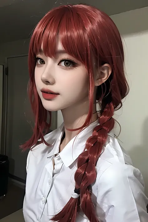 ((top-quality、8K、​masterpiece:1.3))、foco nítido、(Beautiful woman with perfect body shape:1.2)、A slender、red hairs、Long hair、Brai...