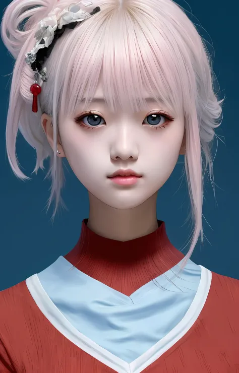 Two-dimensional bleaching girl，Has pink pupils。