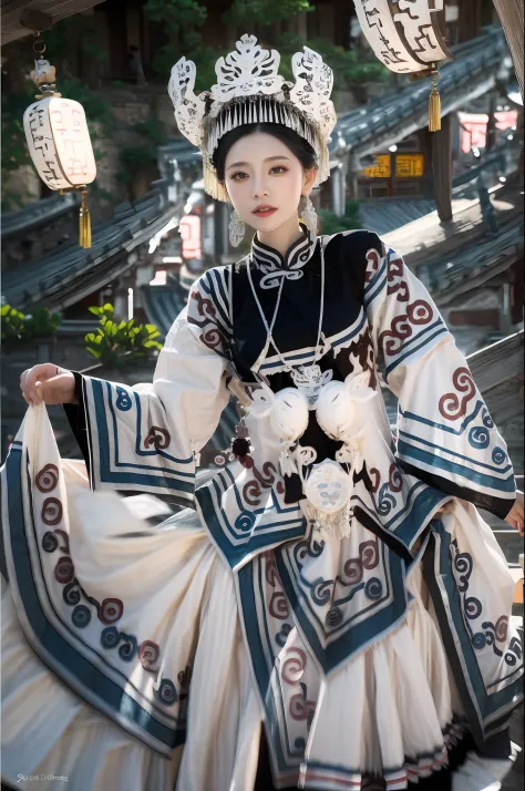 zhongfenghua， 1girll，On the steppe，Cows and sheep as the background， Pink Hanfu，Black is the base color， Ancient_Chinese_archite...