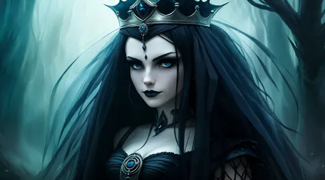 a close up of a woman wearing a crown and a black dress, dark fantasy style art, fantasy art style, a beautiful fantasy empress,...