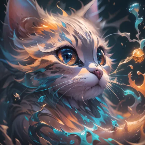 splash art, a liquid cute kitten made of colours,splash style of colourful paint, hyperdetailed intricately detailed, fantastica...