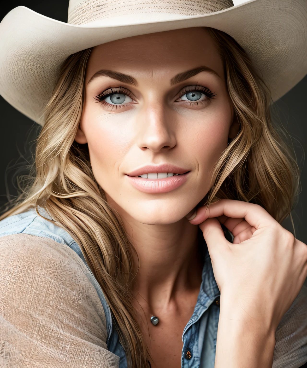 Legendäre Mode wunderschöne Supermodel Modell 35 Jahre alt, [[[[Cowboy-Schuss]]]], [[[[Brust]]]], [[[[neck]]]], [[[[Schultern]]]], perfekte Augen, perfekte Iris, perfekte Lippen, Perfekte Zähne, Perfekte Haut, Sanftes Frontlicht, Glühen, HDR, (Gedeckte Farben:1.2)