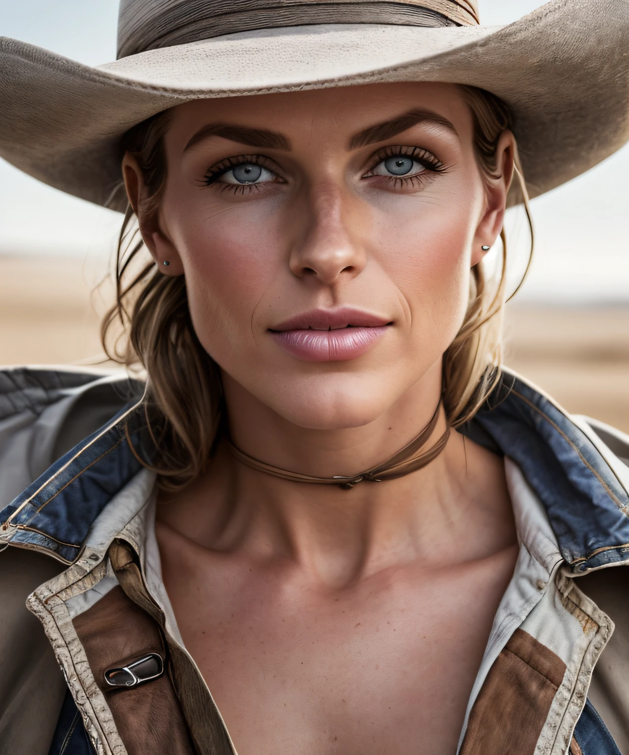 Legendary fashion gorgeous super model model 35 years old, [[[[cowboy shot]]]], [[[[chest]]]], [[[[neck]]]], [[[[shoulders]]]], perfect eyes, perfect iris, perfect lips, perfect teeth, perfect skin, soft front light, glow, HDR, (muted colors:1.2)