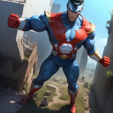 (obra-prima, qualidade soberba, Super delicado, alta resolução), Foco masculino, (((Novo Ultraman))), ((without muscles))), (Your head is tuned in the middle, Its body is made of red and silver, your arms are simplified, ele parece alto e magro, The overal...