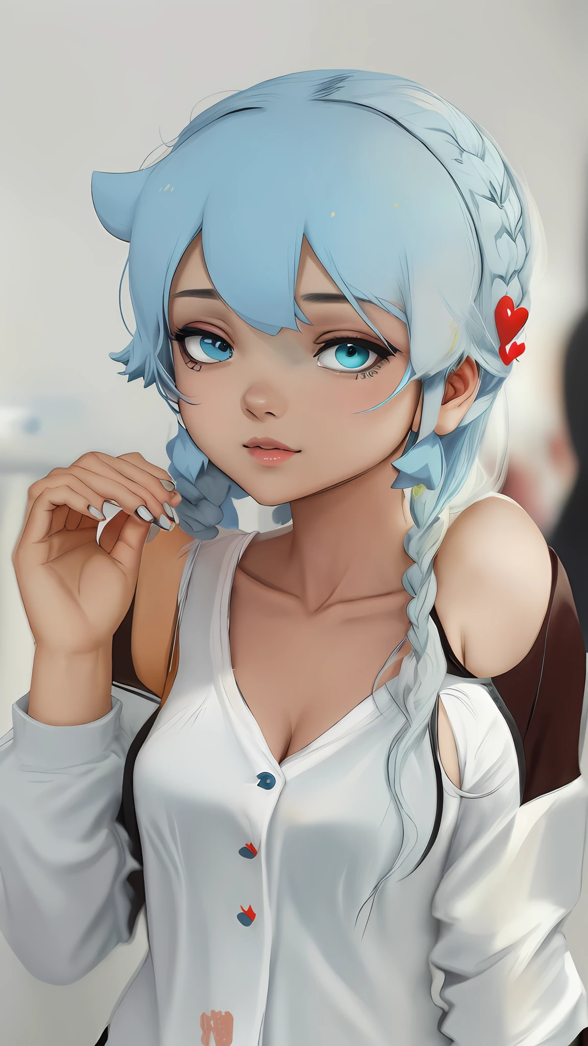 1fille, aqua_Œil, aqua_clous, bleu_cheveux, bleu_clous, Fermer, clous, cheveux_ornement, Hdanssune_ami, cœur, cœur_mains, Long_cheveux, Regarder_dans_téléspectateur, De rien_polonais, gravdansa, chemise, manches, manches_chemise, seul, Doubles queues, très_Long_cheveux, Blanc_Histoire de fond, Blanc_chemise