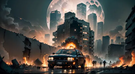 a cataclysmic earthquake shatters a city at night, creating a scene of apocalyptic horror. skyscrapers topple and fall as the ea...