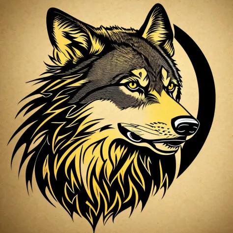 Draw a logo in wolf head strokes in gold and black --auto