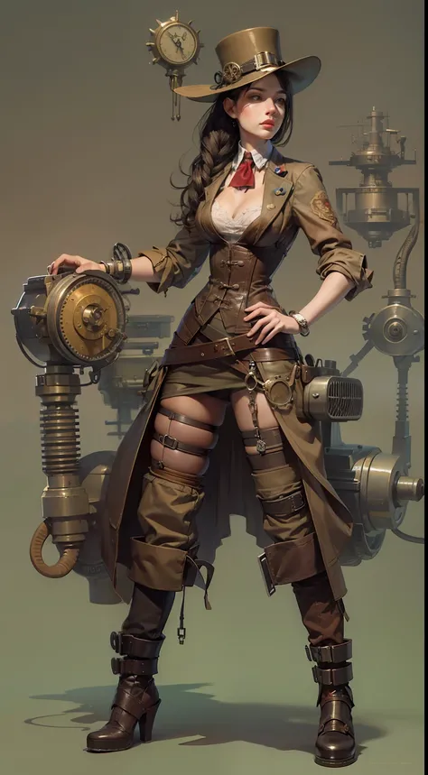 Female Steampunk Inventor Crafting Intricate Machinery With Gears