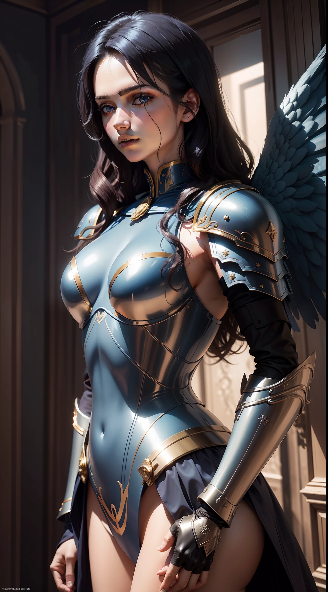 el mejor，obra maestra，CG，8K，Fondos de pantalla，mejor luz y sombra，Blue Angel，angelicales，las alas del angel，armadura compleja
