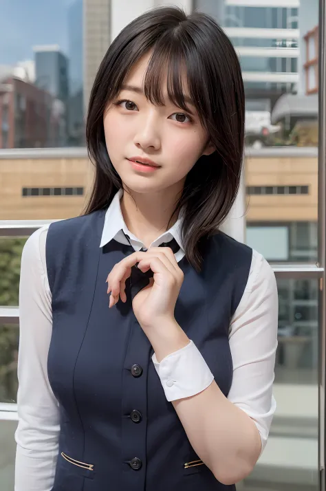 there is a woman that is standing in front of a window, chiho, jaeyeon nam, Jinyoung Shin, sakimichan, Korean Girl, 奈良美智, sui ishida with black hair, shinsui ito, With short hair, Hwang Se - On, Beautiful young Korean woman, Japanese Models, shikamimi