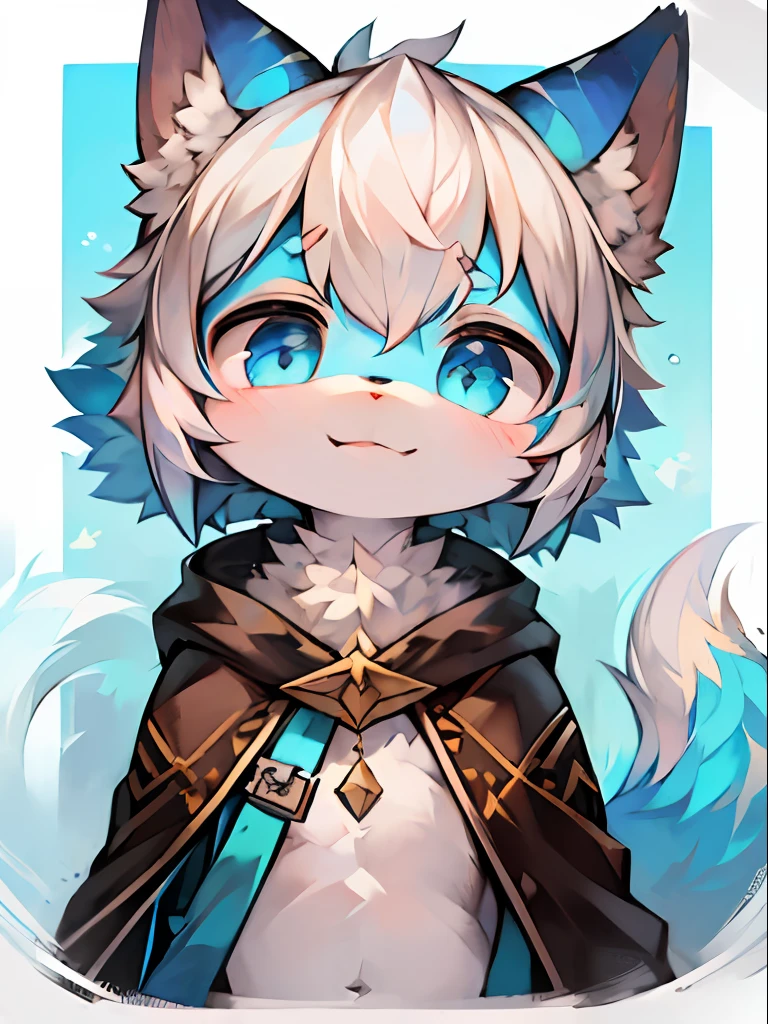 (8K, Best quality, Masterpiece:1.2),Masterpiece,High quality,abstract res,Digital painting\(artwork of a\), Yupa,Kiyosan,(anthro,Fluffy fur,Character focus:1.1),anthro male cat,Short hair, eyes with brightness, in a panoramic view, Character focus.(detailedbackground:0.7), 独奏, shaggy, shaggy male, malefocus, anthr,(Short head，Full Body Furry, Fluffy tail, Pure white fur, White ears，White，blue color eyes, White color hair:1.2), (long canines、Handheld telephoto lens、cloaks：1.2），Confident and happy expression,kawaii,Cute,Fancy,Fragile,Cool,Handsome. Look into the distance