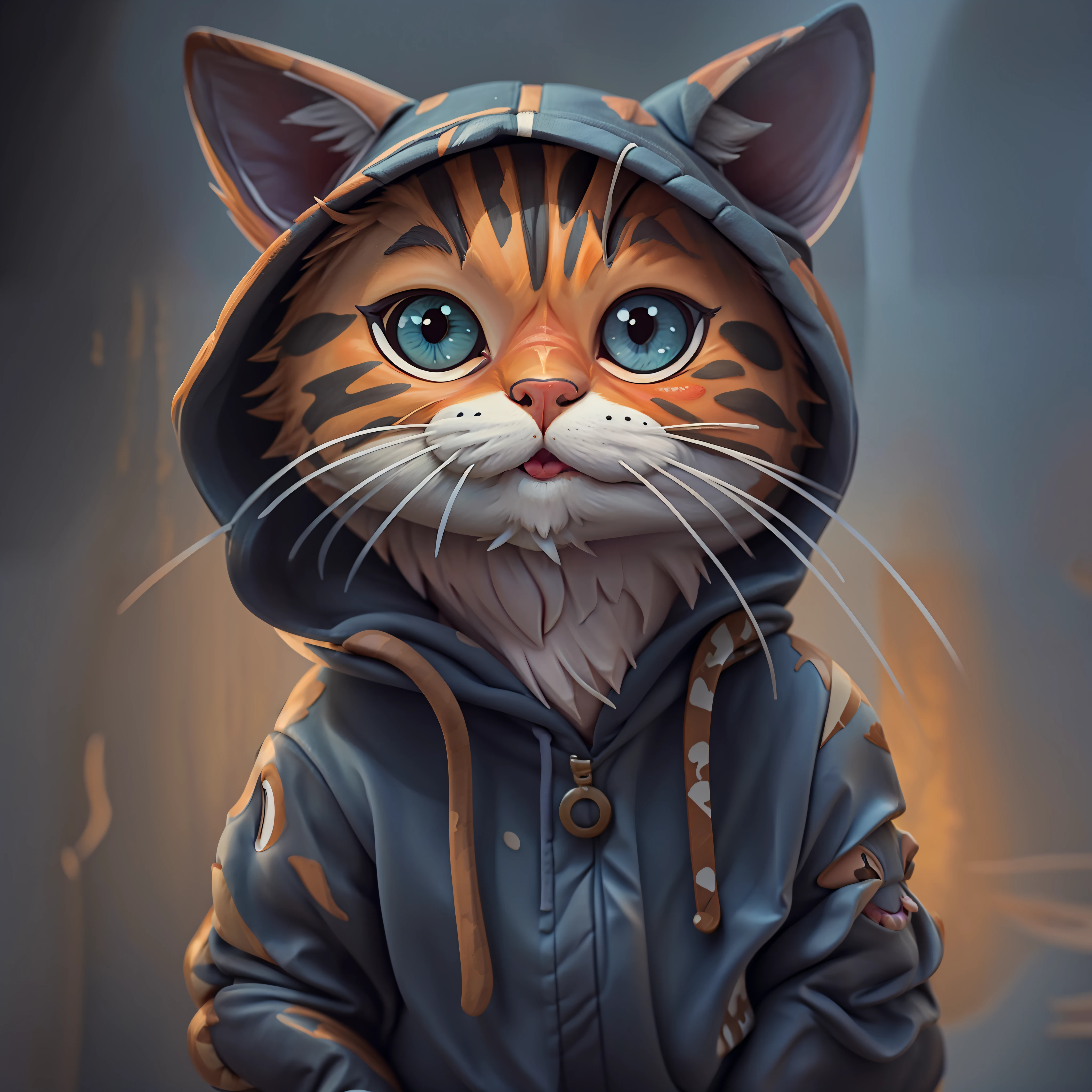 Il y a un chat qui porte une veste et une capuche, bel art numérique détaillé, peinture numérique adorable, art numérique mignon, chat cyberpunk, Art numérique 4K très détaillé, Art numérique à fourrure, Portrait de personnage poilu, art numérique 4K détaillé, bel art détaillé, Chat. peinture numérique, portrait de haute qualité, papier peint de haute qualité, peinture numérique altamente detalhada