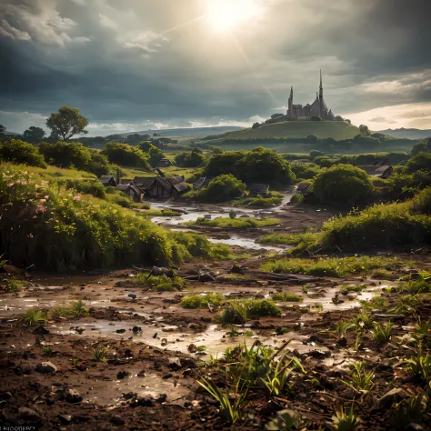 Atop the hill, the once-vibrant vista now appeared sickly before me. The emerald hills lay barren and scorched, the charming Hob...