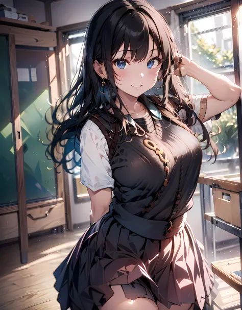 (masterpiece, best quality:1.37), highres, ultra-detailed, ultra-sharp, BREAK, Japanese school girl, 1girl, (black hair, medium ...