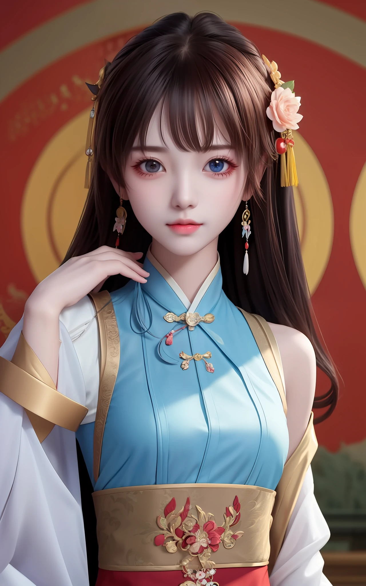 best quality, masterpiece, highres, wuxia 1girl, china dress, super Beautiful face, super beautiful eye, super beautiful hair