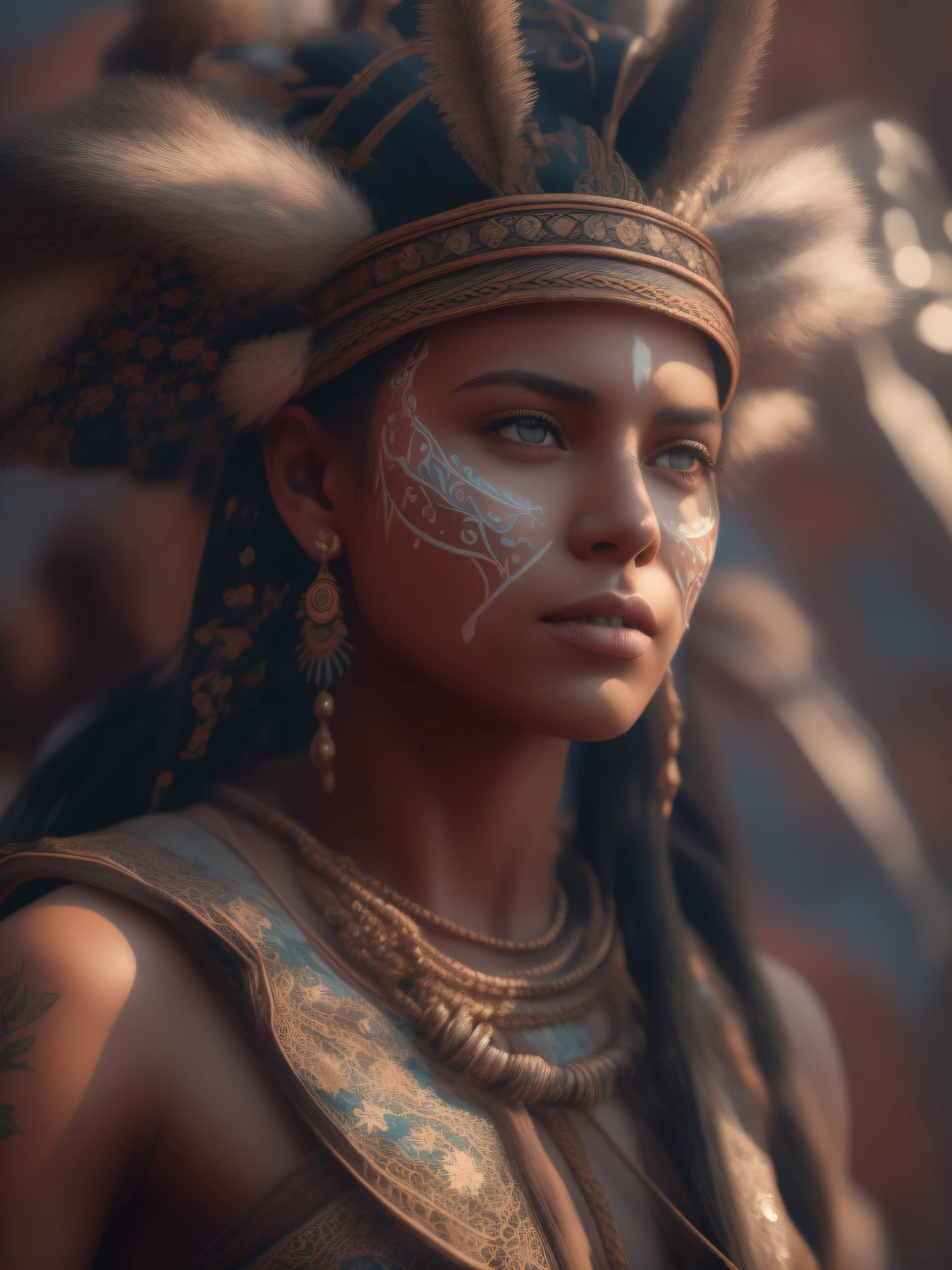 female, ancient tribal warrior with pastel easter egg facepaint ...